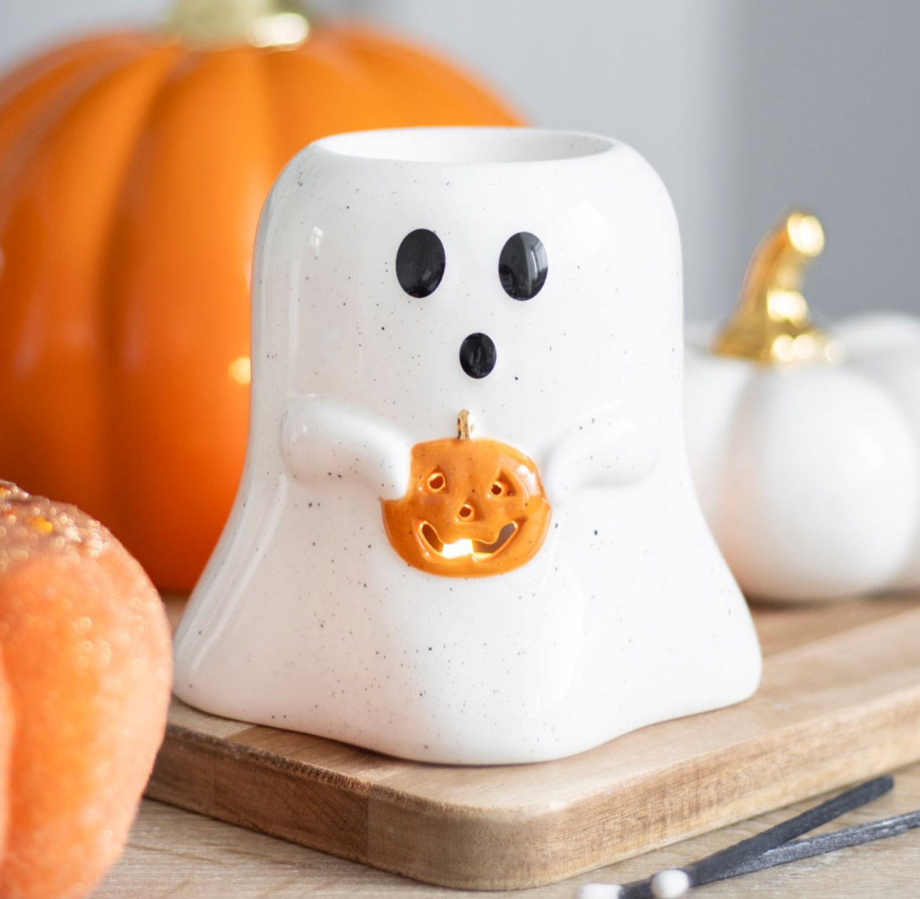 Ghost Shaped Wax Burner With Pumpkin